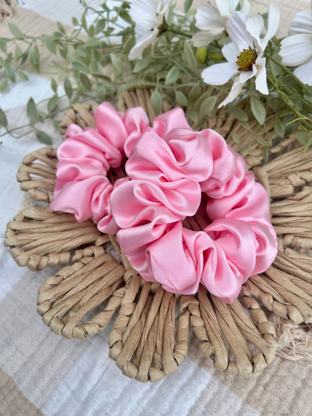 Baby pink satin scrunchie