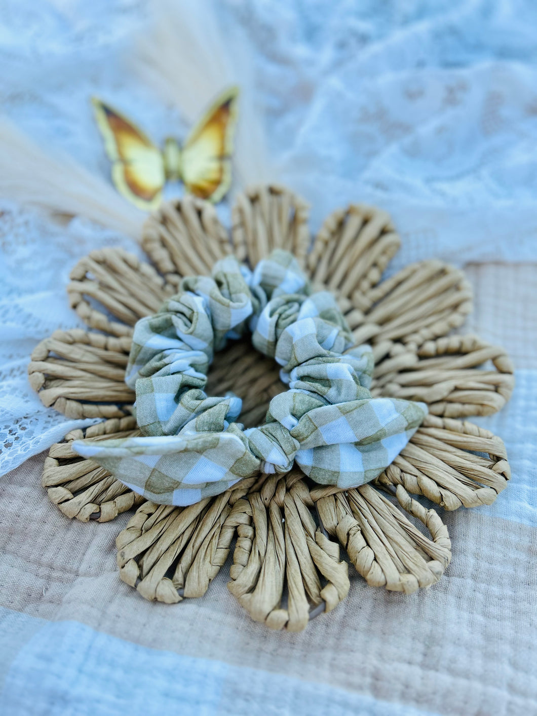 Green Gingham Tail Scrunchie