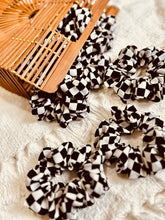 Load image into Gallery viewer, Black and white checker scrunchie
