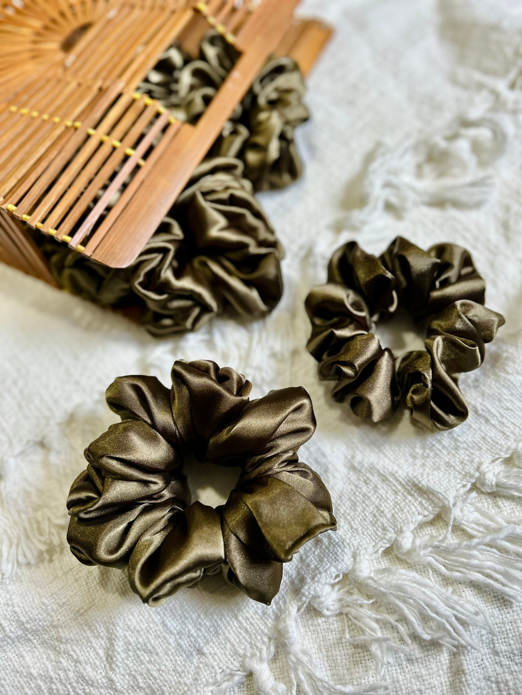 Olive satin scrunchie