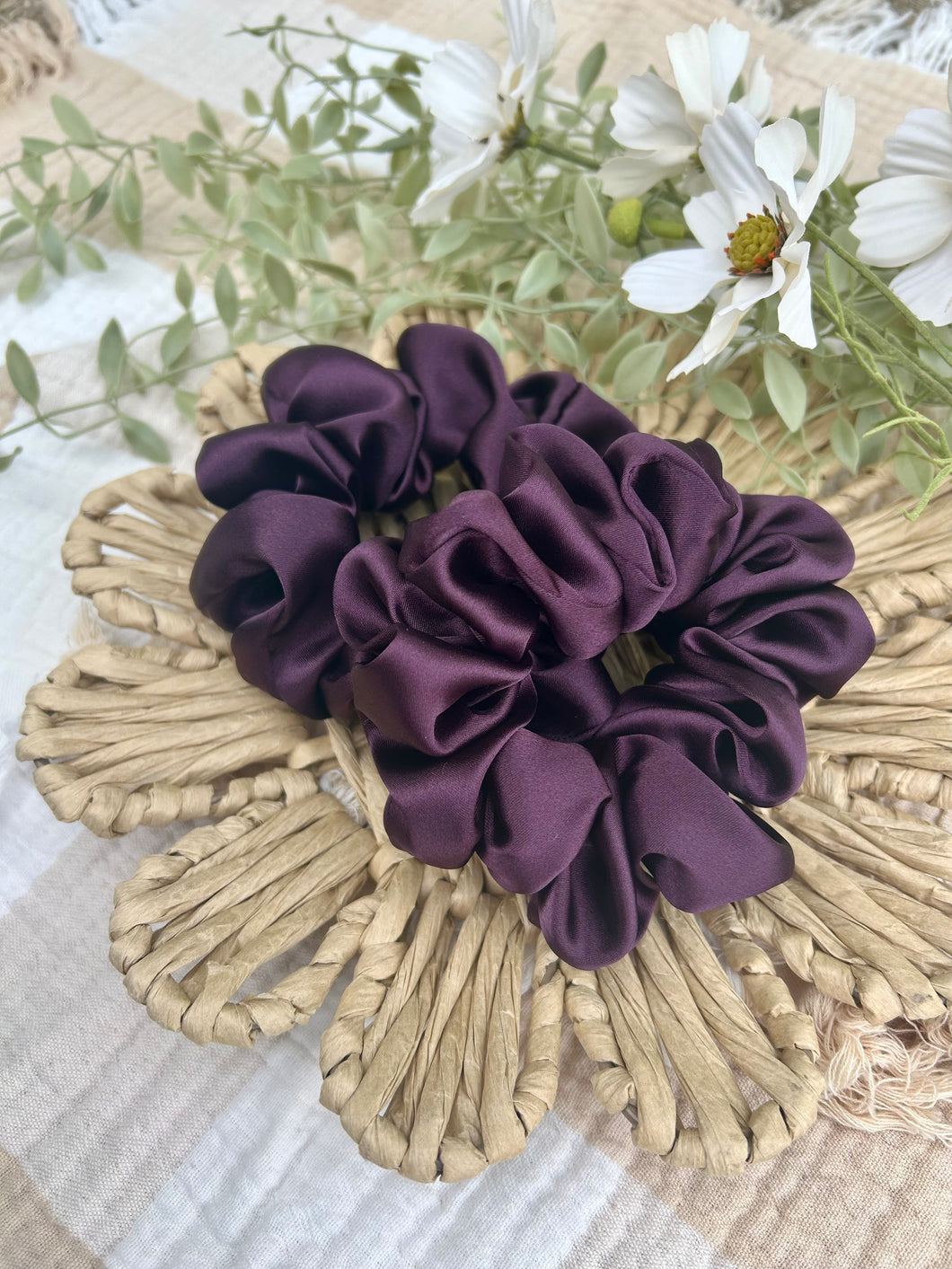 Eggplant satin scrunchie