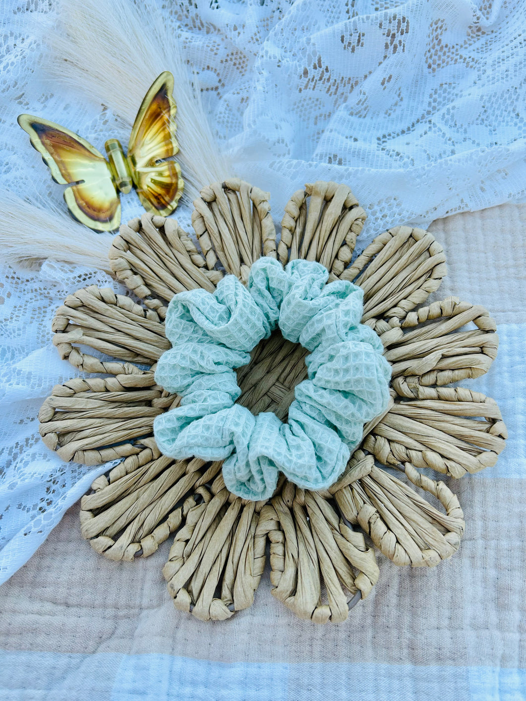 Mint Waffle Knit Scrunchie