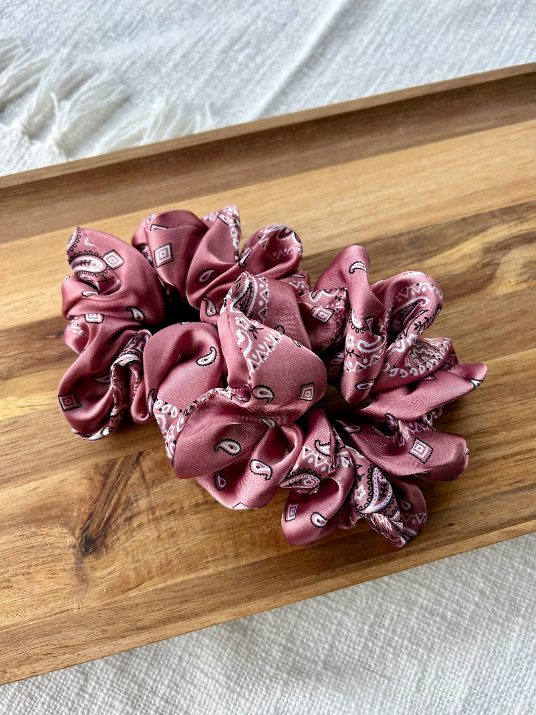 Mauve Pink Bandanna Satin Scrunchie