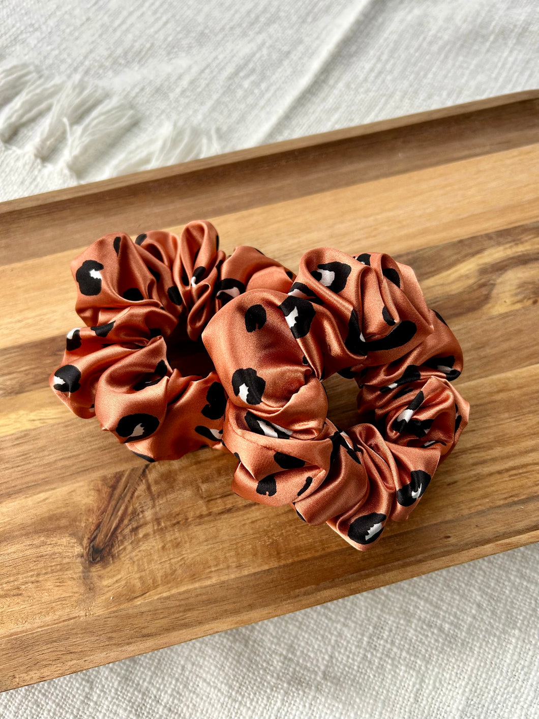 Orange Cheetah Satin Scrunchie