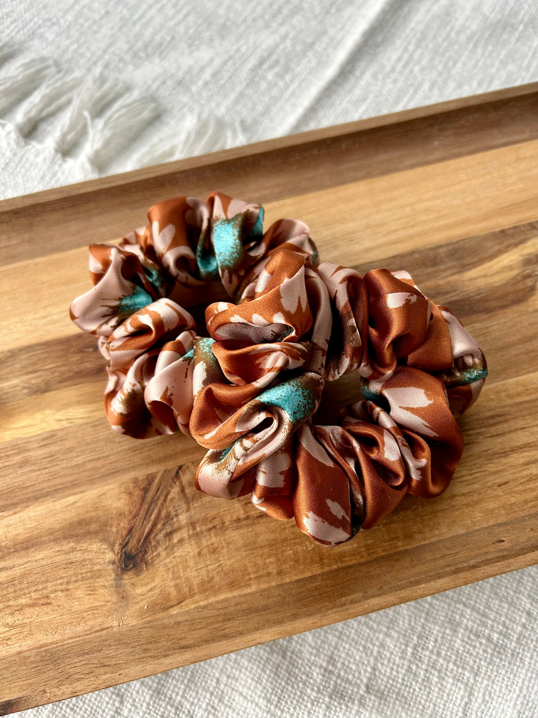 Groovy Copper Floral Satin Scrunchie
