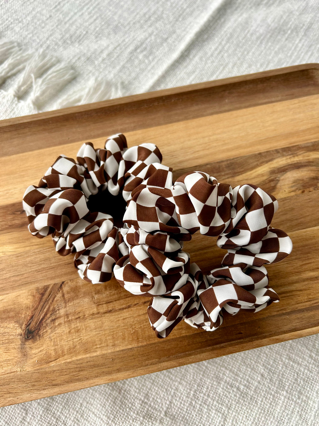 Brown Checkered Scrunchie