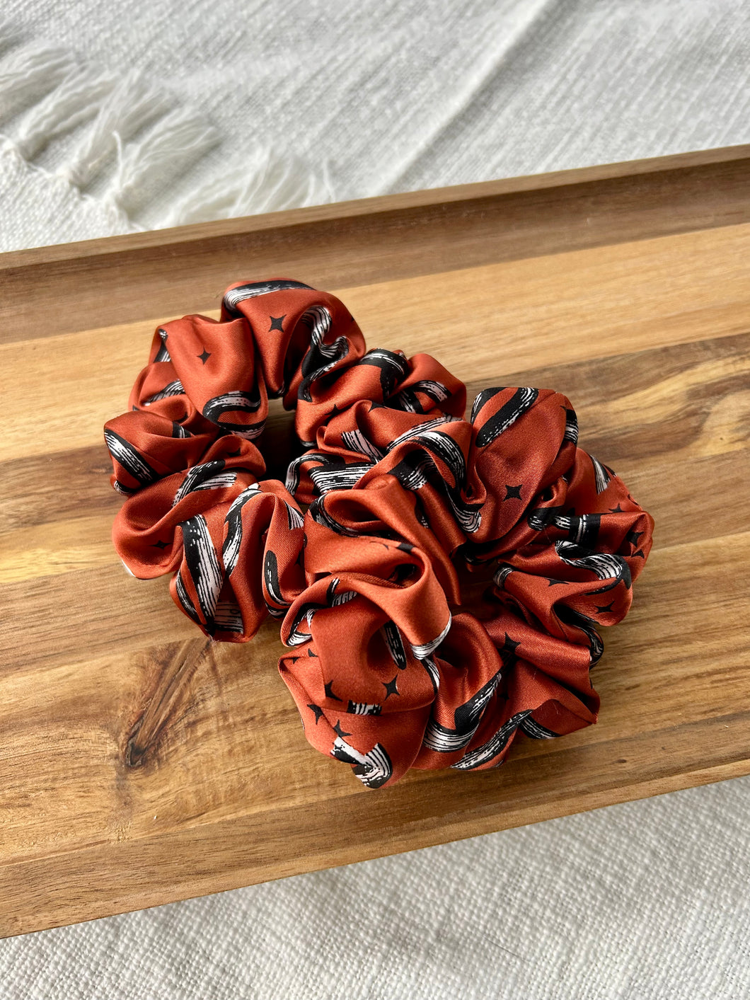 Coral Cactus Satin Scrunchie